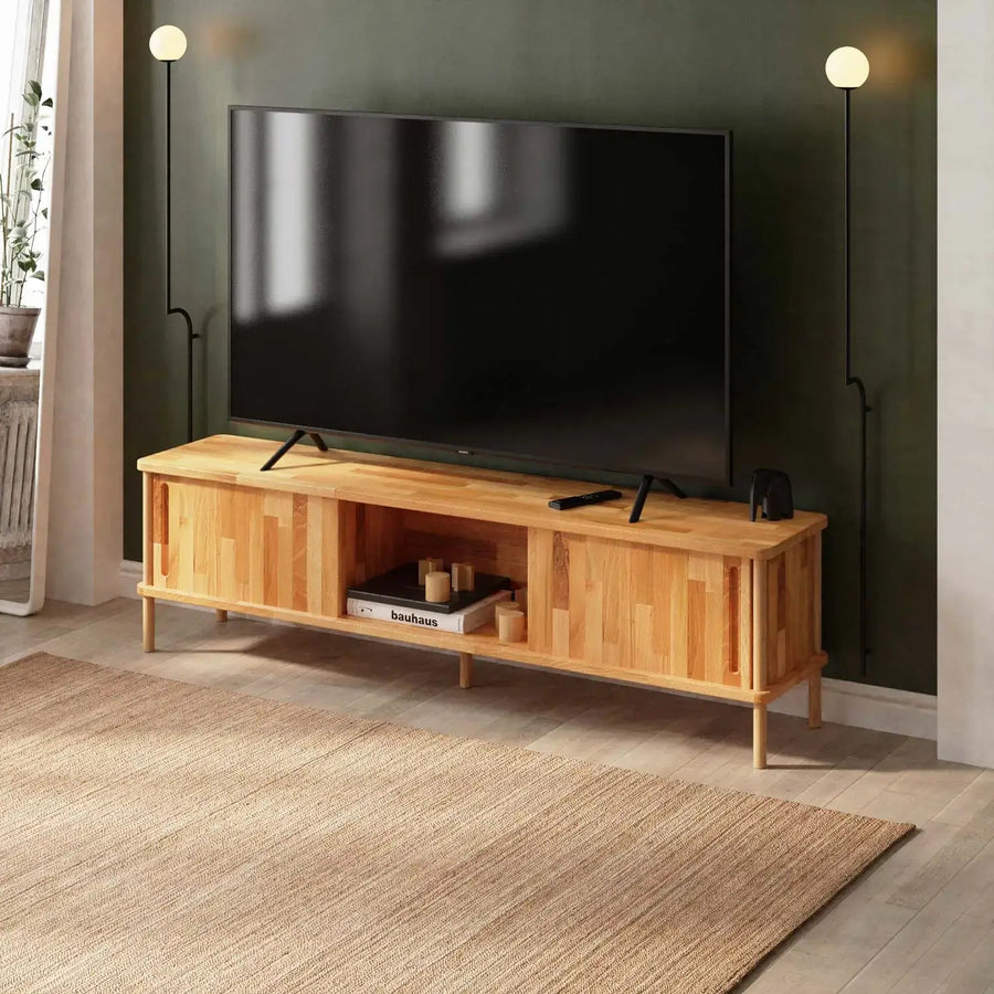 Northampton Solid Beech Wood TV Unit Cabinet | Modern Media Console Demontha