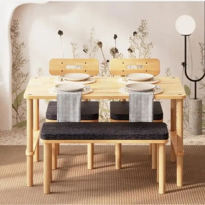 A minimalist dining setup, showcasing the simple, elegant design of the wooden piece.