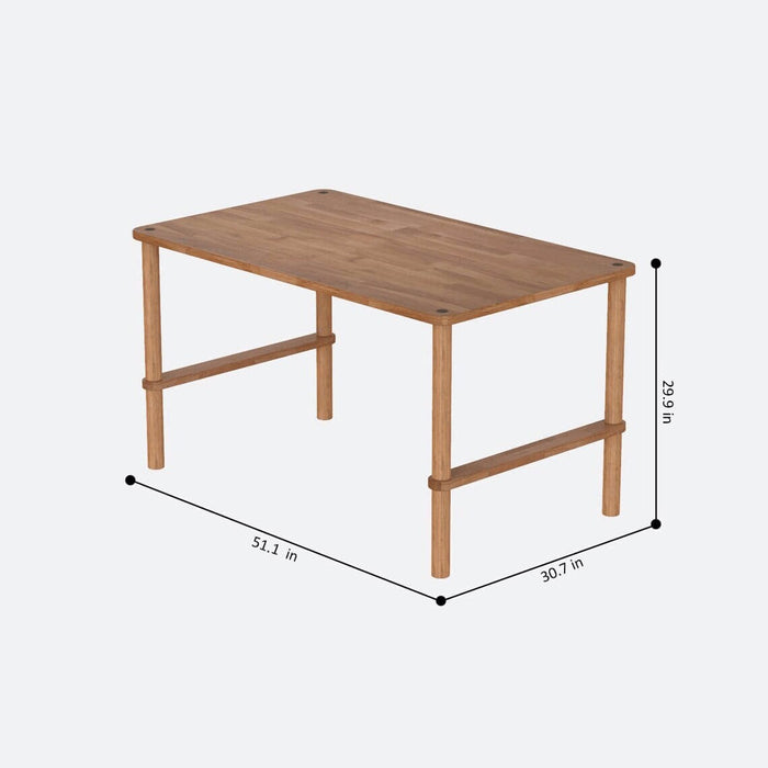 A side view of the dining table set wood with natural finish, showing the geometric design and minimalistic style that fits any modern interior.