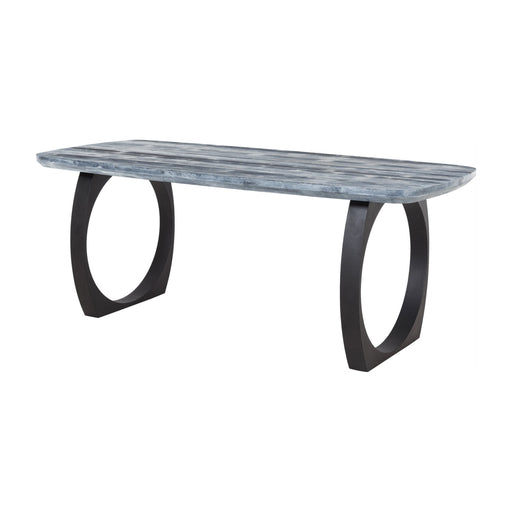 Close-up of the pine wood tabletop of the Port Gray Dining Table, showcasing its natural grain and smooth finish.