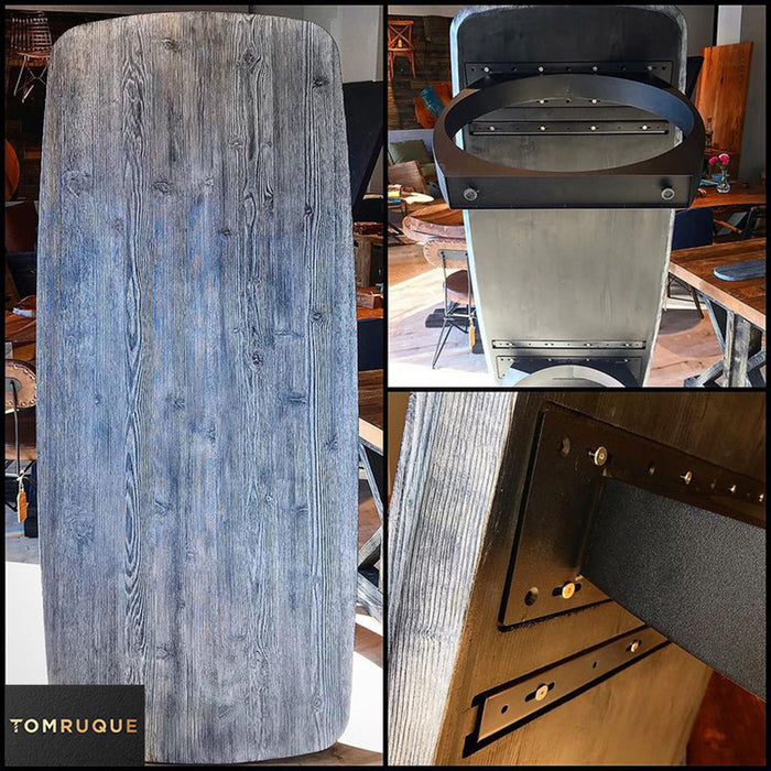 Top-down view of the  dining table, emphasizing its spacious pine wood surface for versatile use