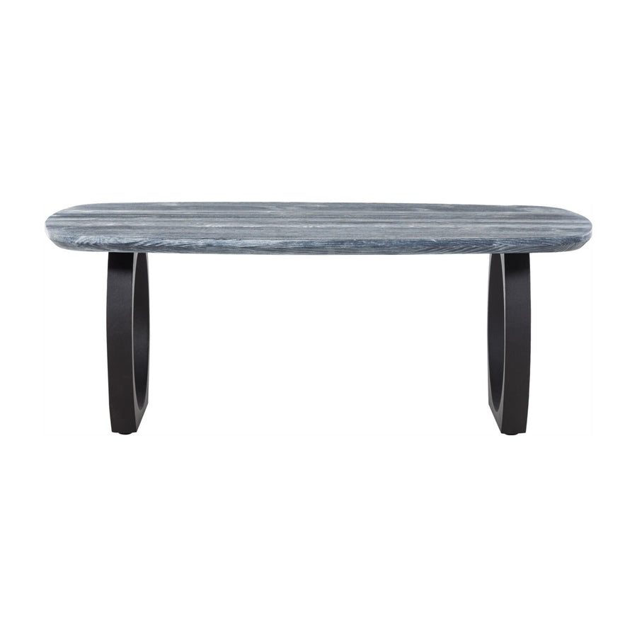 Front view of the  Dining Table, showcasing its balanced design of rustic wood and modern metal legs.