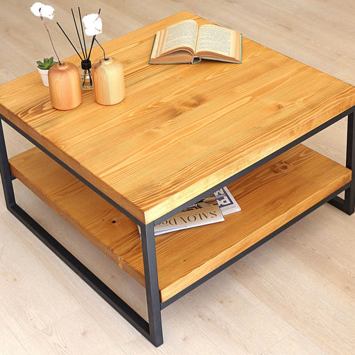 Front view of the Portland coffee table, highlighting its solid pine wood construction and natural grain.