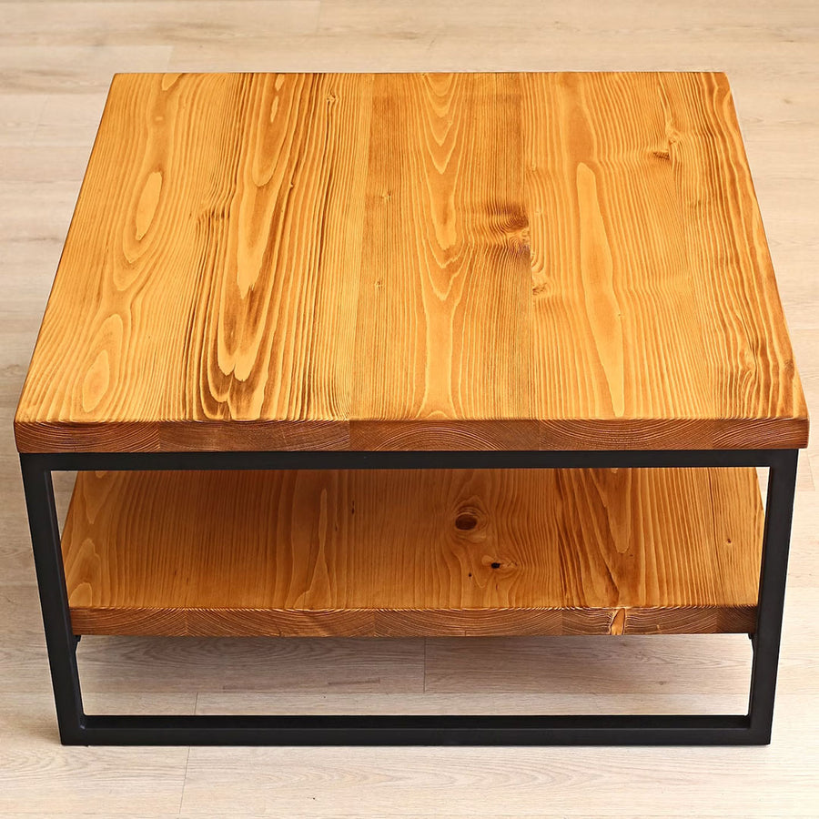 Top-down perspective showcasing the smooth, spacious tabletop with warm wood tones.