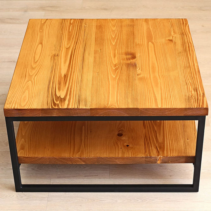 Top-down perspective showcasing the smooth, spacious tabletop with warm wood tones.