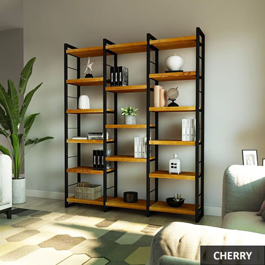 Top-down view of the Portland Pine Room Divider Bookcase, showcasing its clean lines and spacious storage.