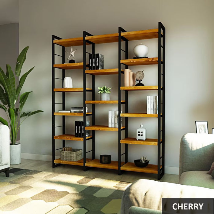 Top-down view of the Portland Pine Room Divider Bookcase, showcasing its clean lines and spacious storage.