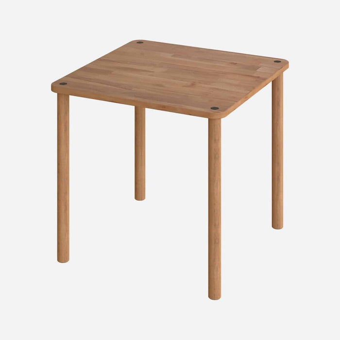 Elegant Soho 2 person dining table set with square solid wood table and linen almond chairs.