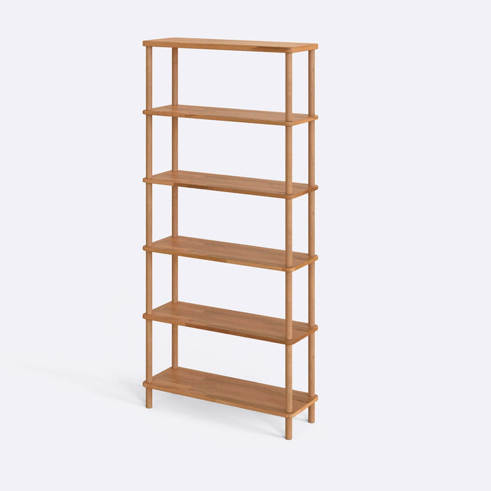  Close-up view of the finely crafted solid wood shelves with a smooth finish.