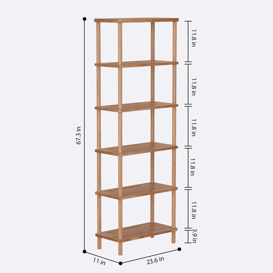 Side profile of the Soho 6 Shelf Bookcase, emphasizing its open, airy design and durable construction.