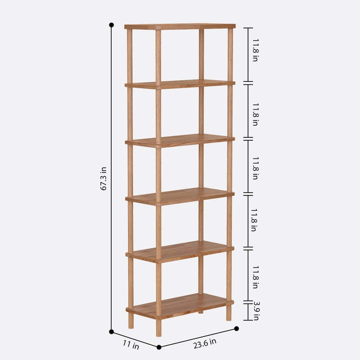 Side profile of the Soho 6 Shelf Bookcase, emphasizing its open, airy design and durable construction.