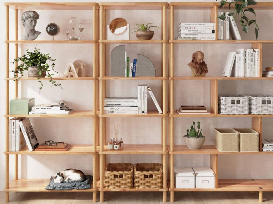 Close-up of the solid wood texture, showcasing the premium quality materials of the bookcase.