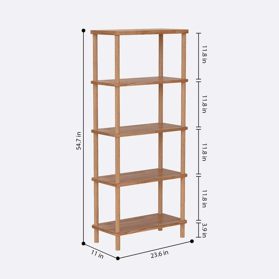 Side angle of the Soho bookcase 5 shelf, displaying its sturdy construction and sleek design.