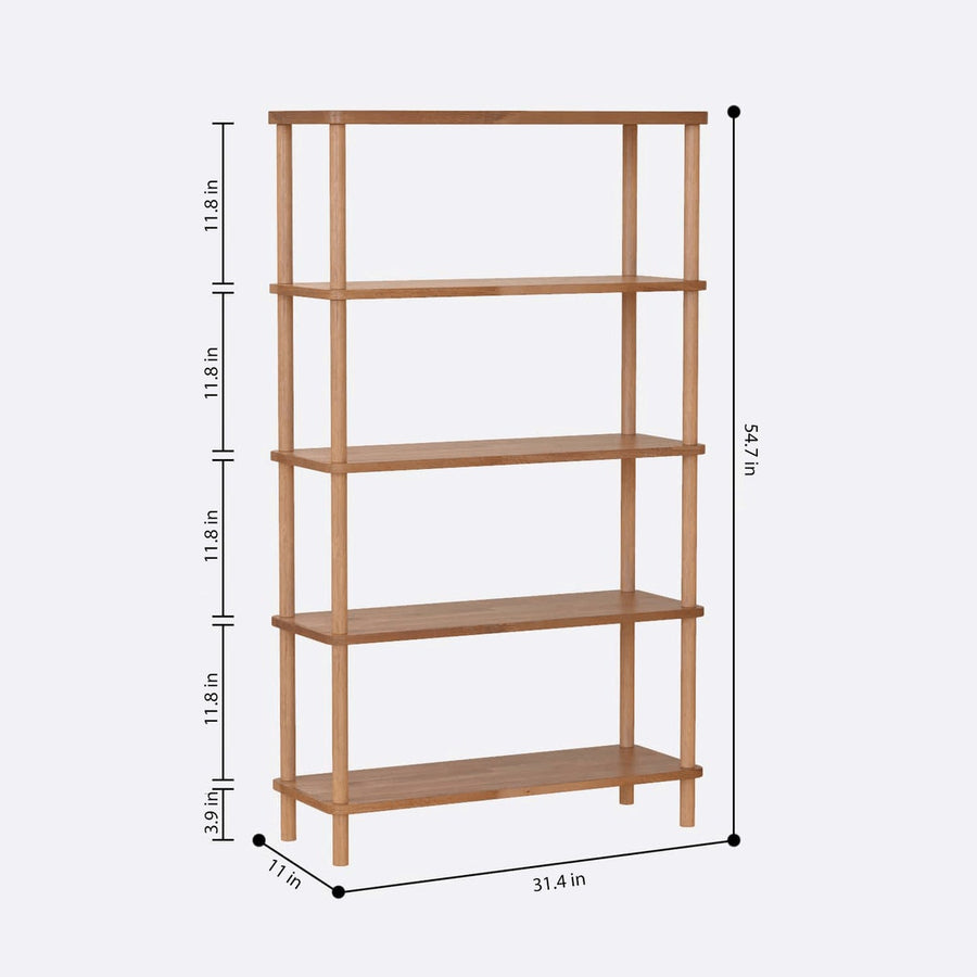 Empty Soho solid wood bookcase, emphasizing its spacious shelves and minimalist open design.