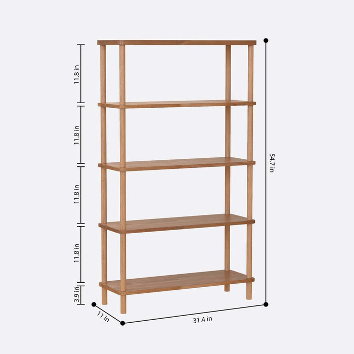 Empty Soho solid wood bookcase, emphasizing its spacious shelves and minimalist open design.