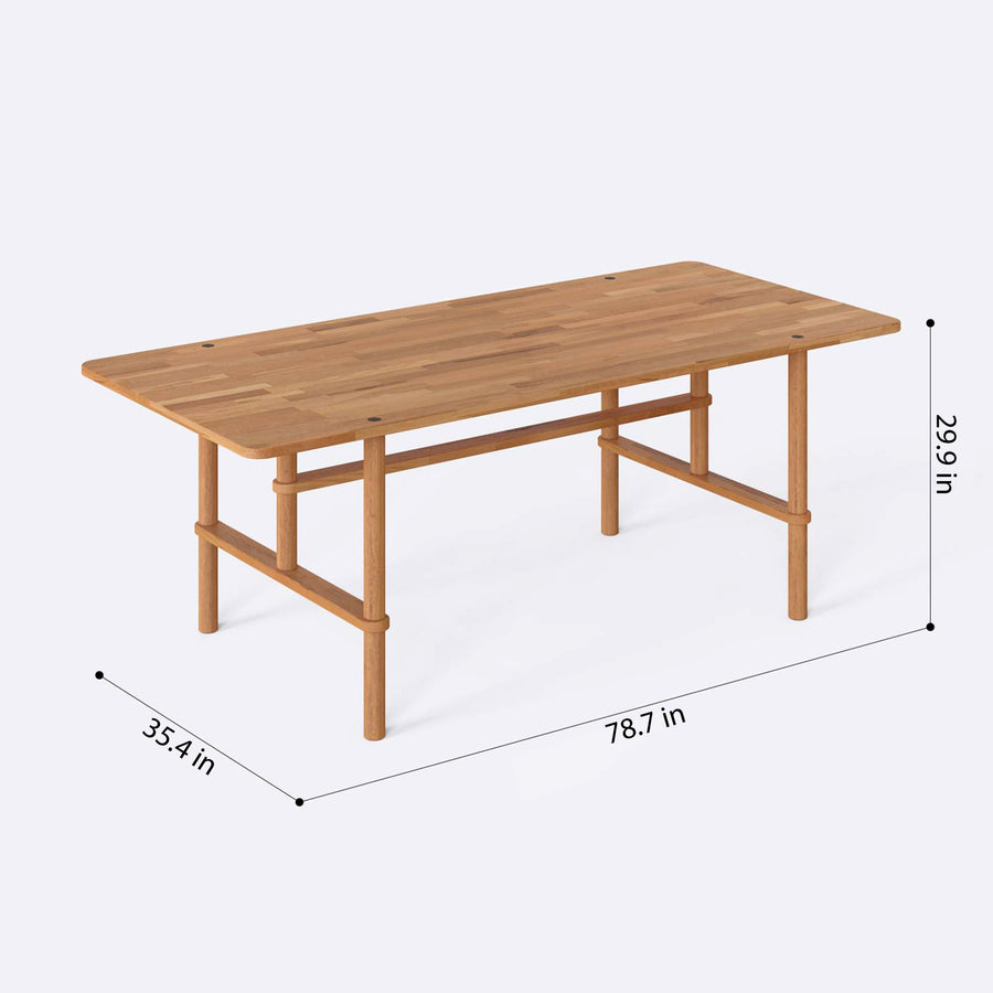 Full dining room setup featuring a stylish, minimalist table for six.