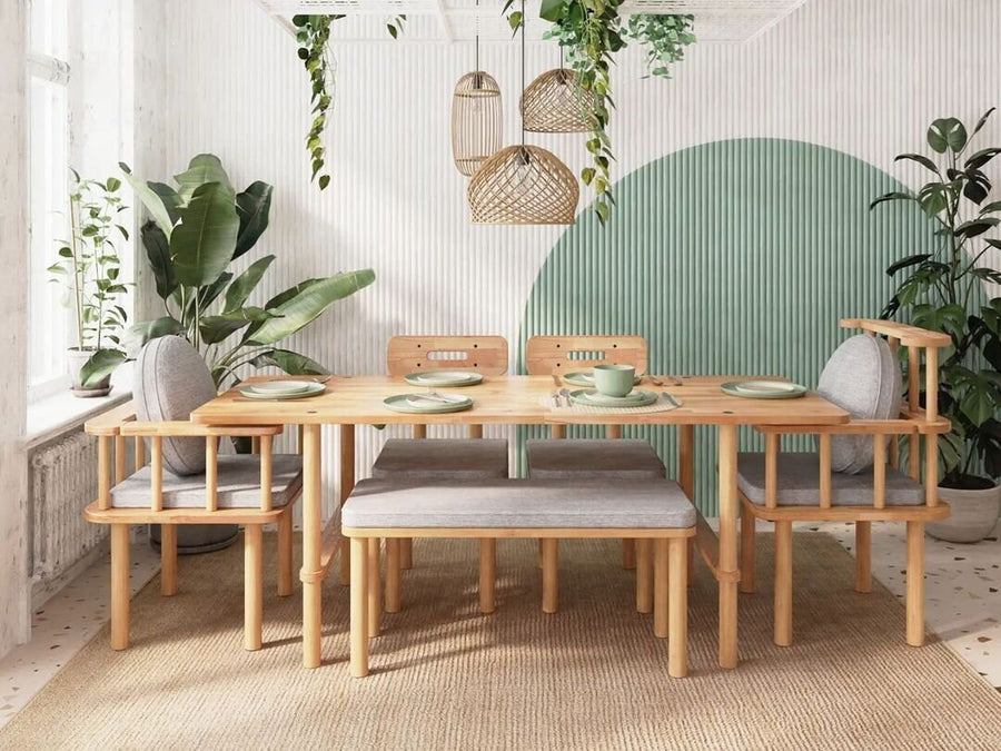 Another angle of the Soho dining table set showing the ample space for six, perfect for family meals or gatherings.