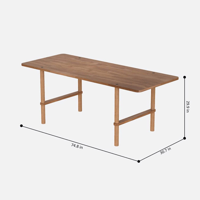 A detailed shot of the table’s wooden finish, highlighting the craftsmanship and clean edges of the rectangular dining table.