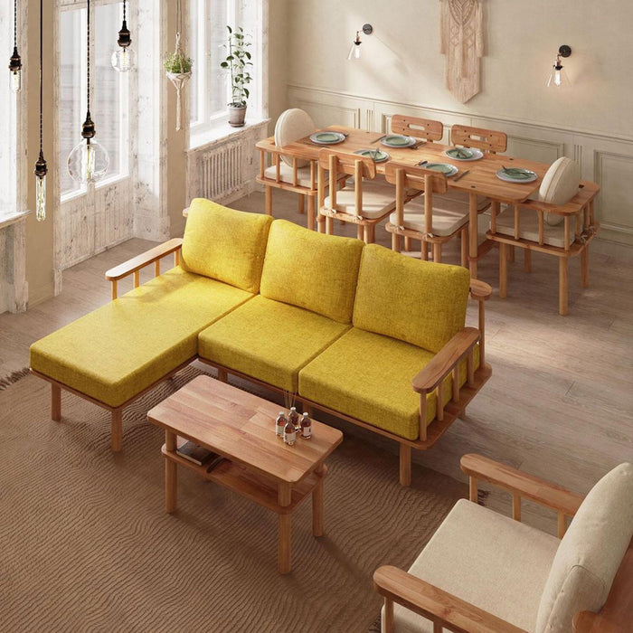  The set of 6 dining chairs around the rectangular table, emphasizing their simple yet stylish appearance.
