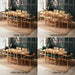 A closer look at the customizable finishes for the dining set, including linen brown, linen ash, and linen navy blue.