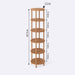 Side view of the round bookcase, highlighting the natural grain of the beech wood and its minimalist style.