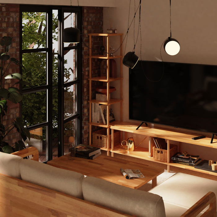 Zoomed-in shot of the bottom shelf, showing the solid base and durable beech wood material.