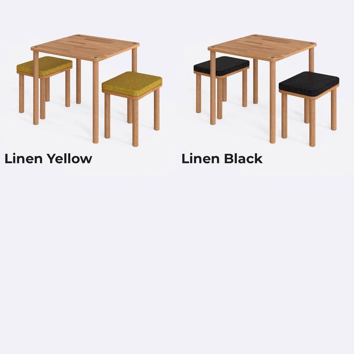 Additional color options for the dining set, such as linen navy blue, linen yellow, and linen black, providing a wide array of choices to suit different interiors.
