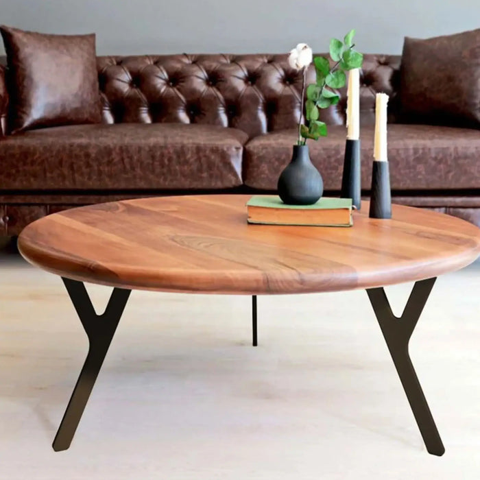 Different finishes of the Spark Walnut Wood Round Coffee Table – A lineup showcasing available finishes, including various walnut shades.