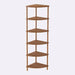 Close-up of the Webb wooden corner bookcase with a minimalist design, showcasing its clean lines and spacious shelving.