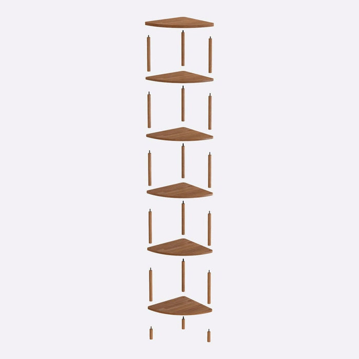 A side view of the Webb corner bookcase with its elegant wooden finish and ample shelf space for storage.