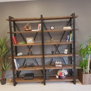 Video tour of the Renton Industrial Bookcase, highlighting its wide solid wood shelves and robust metal frame, perfect for industrial-style interiors
