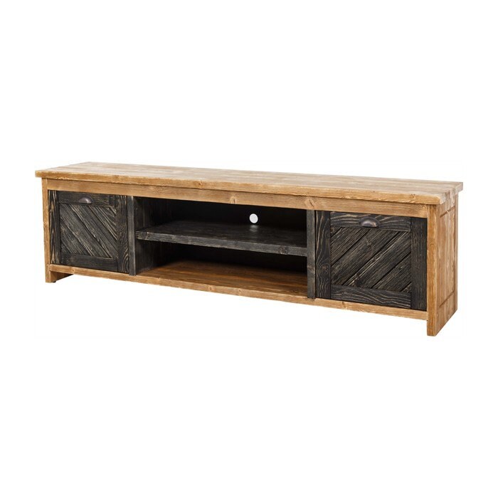 Minneapolis Pine Wood TV Stand with Shelves and Cabinets Tomruque Wood Studios