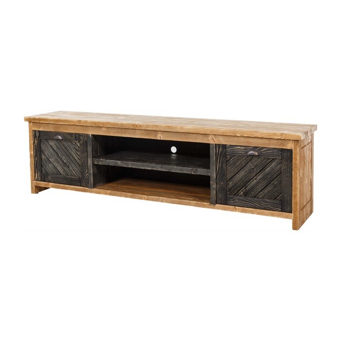 Minneapolis Pine Wood TV Stand with Shelves and Cabinets