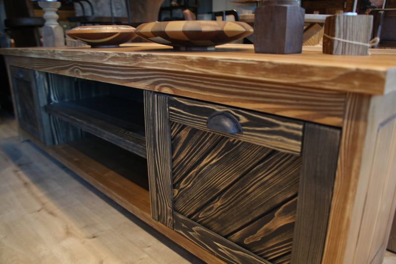 Minneapolis Pine Wood TV Stand with Shelves and Cabinets