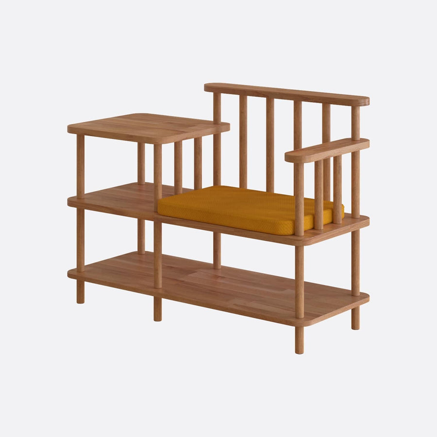 Grant Solid Beech Wood and Linen Bench | Modern Upholstered Entryway Bench Demontha
