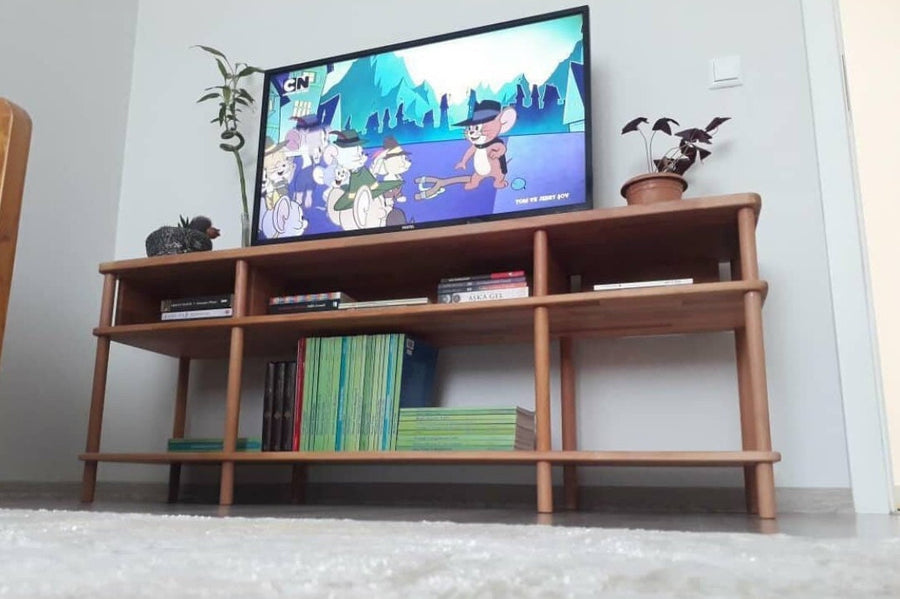Beverly Hills Solid Beech Wood TV Stand | Modern Low Profile Media Console Demontha