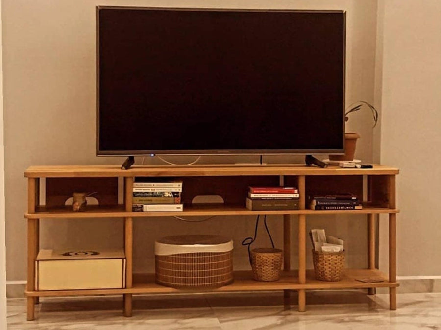 Beverly Hills Solid Beech Wood TV Stand | Modern Low Profile Media Console Demontha