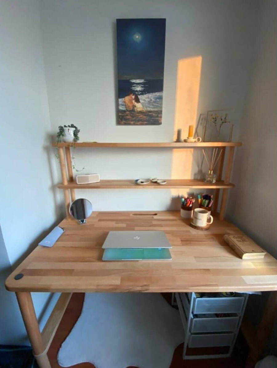 Jasper Beech Solid Wood Minimalist Study Desk Demontha