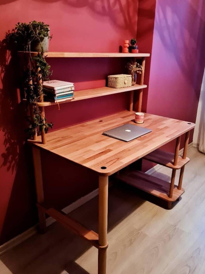 Jasper Beech Solid Wood Minimalist Study Desk Demontha