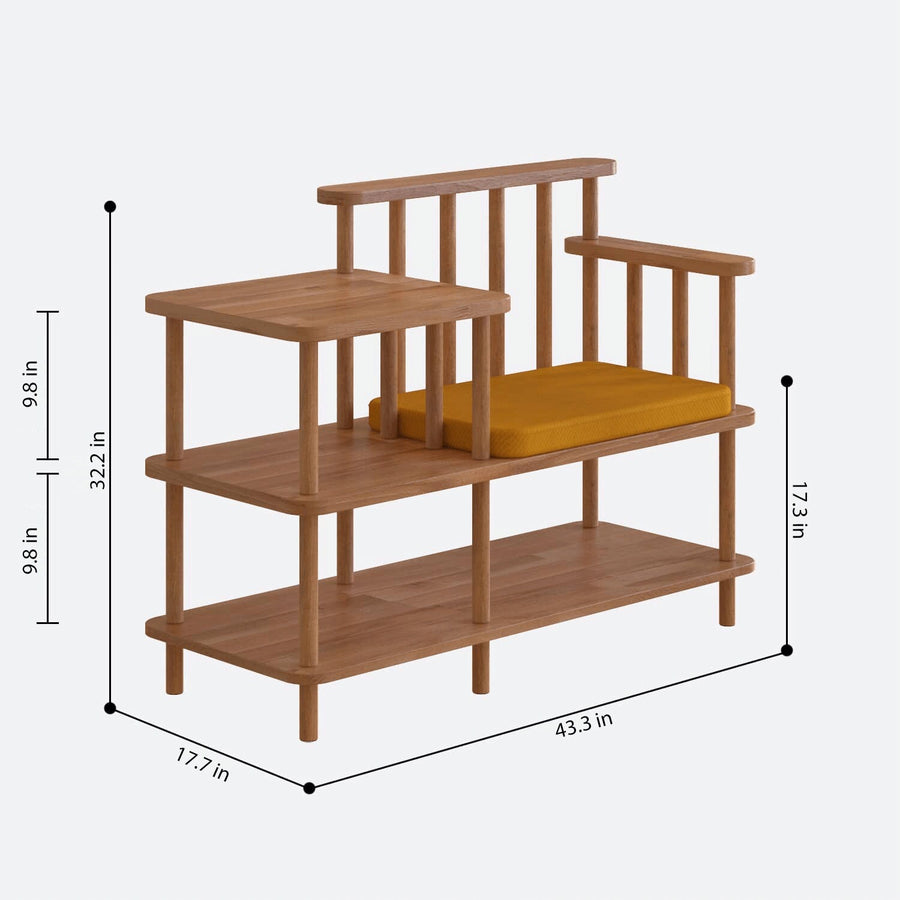 Grant Solid Beech Wood and Linen Bench | Modern Upholstered Entryway Bench Demontha