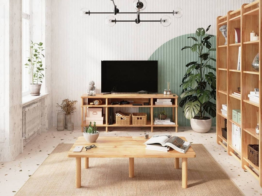 Beverly Hills Solid Beech Wood TV Stand | Modern Low Profile Media Console Demontha