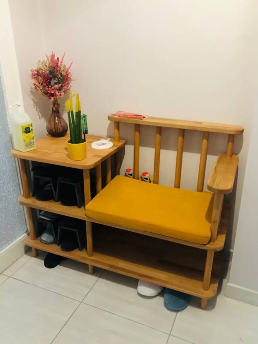Grant Solid Beech Wood and Linen Bench | Modern Upholstered Entryway Bench Demontha