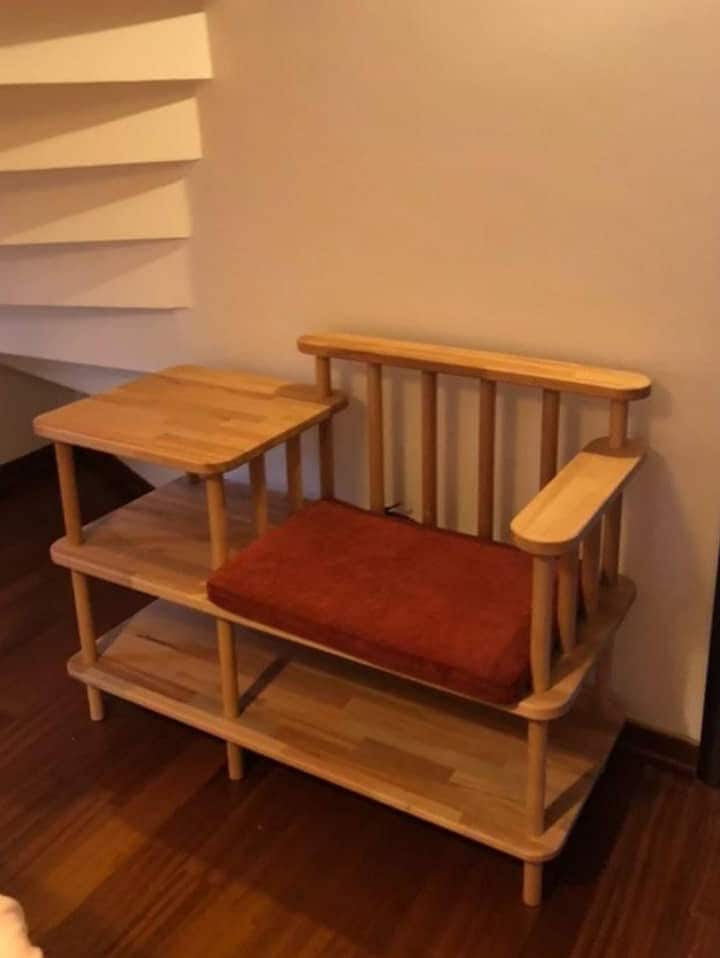Grant Solid Beech Wood and Linen Bench | Modern Upholstered Entryway Bench Demontha