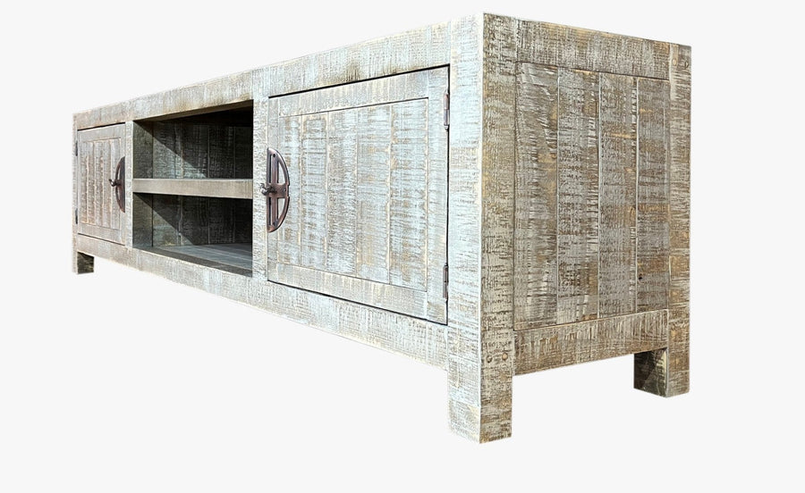 Burlington Pine Wood TV Stand with Cabinets Tomruque Wood Studios