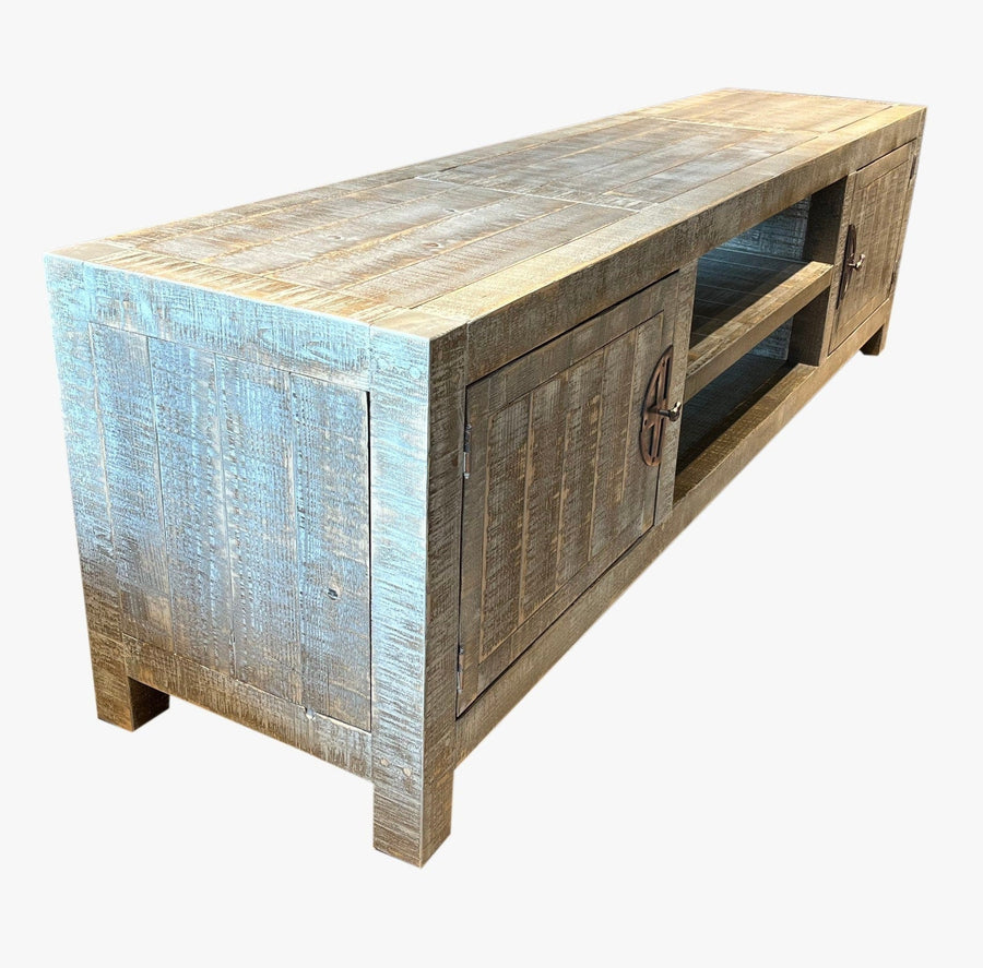 Burlington Pine Wood TV Stand with Cabinets Tomruque Wood Studios