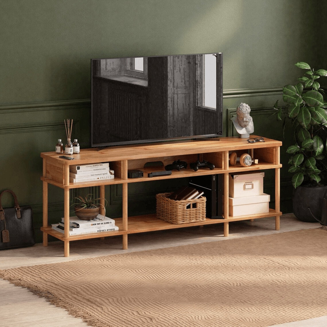 Beverly Hills Solid Beech Wood TV Stand | Modern Low Profile Media