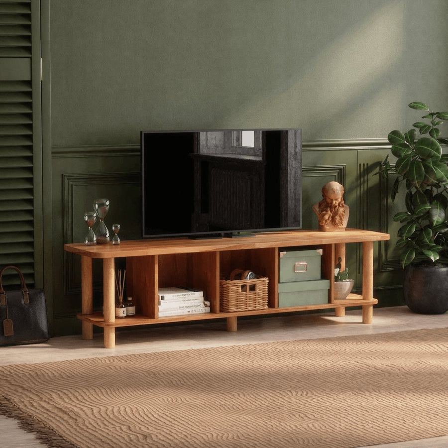Potter Solid Beech Wood TV Stand | Modern Low Profile Media Console Demontha