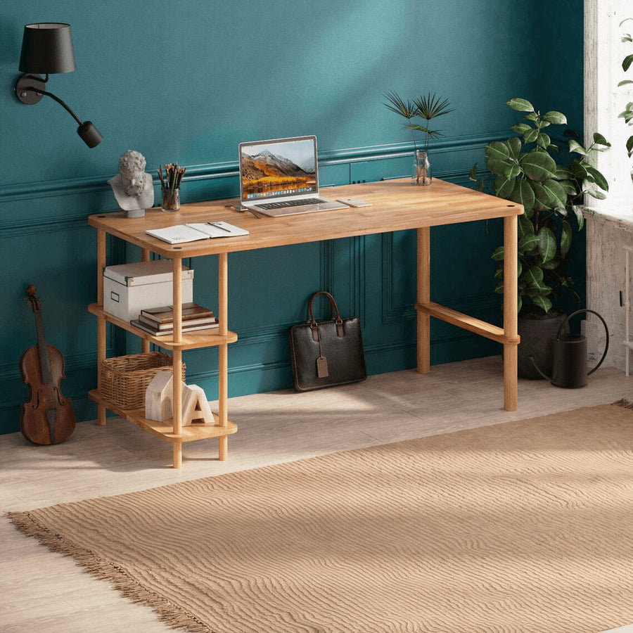 Grant Solid Beech Wood Work Desk – Modern Home Office Writing Desk Demontha
