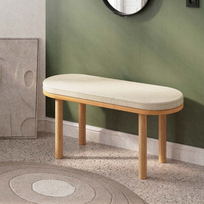 Soho Solid Beech Wood and Linen Bench | Modern Upholstered Dining Bench Demontha