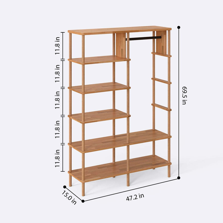 Soho Solid Wood Clothes Rack with Shelves Demontha